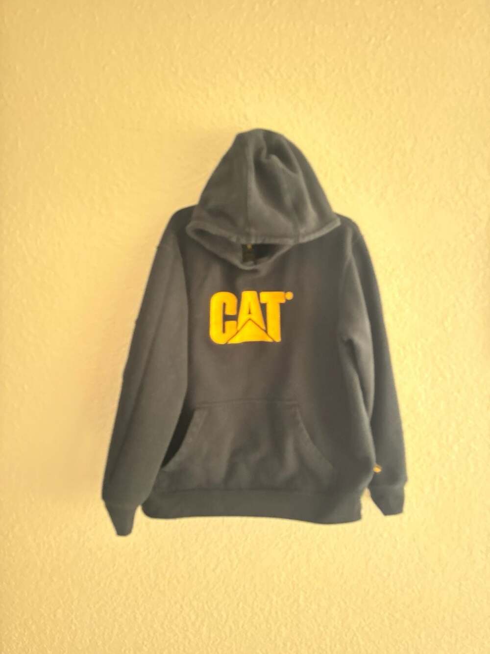 Caterpillar CAT Trademark Hooded Sweatshirt XL Black with Yellow Embroidered Log